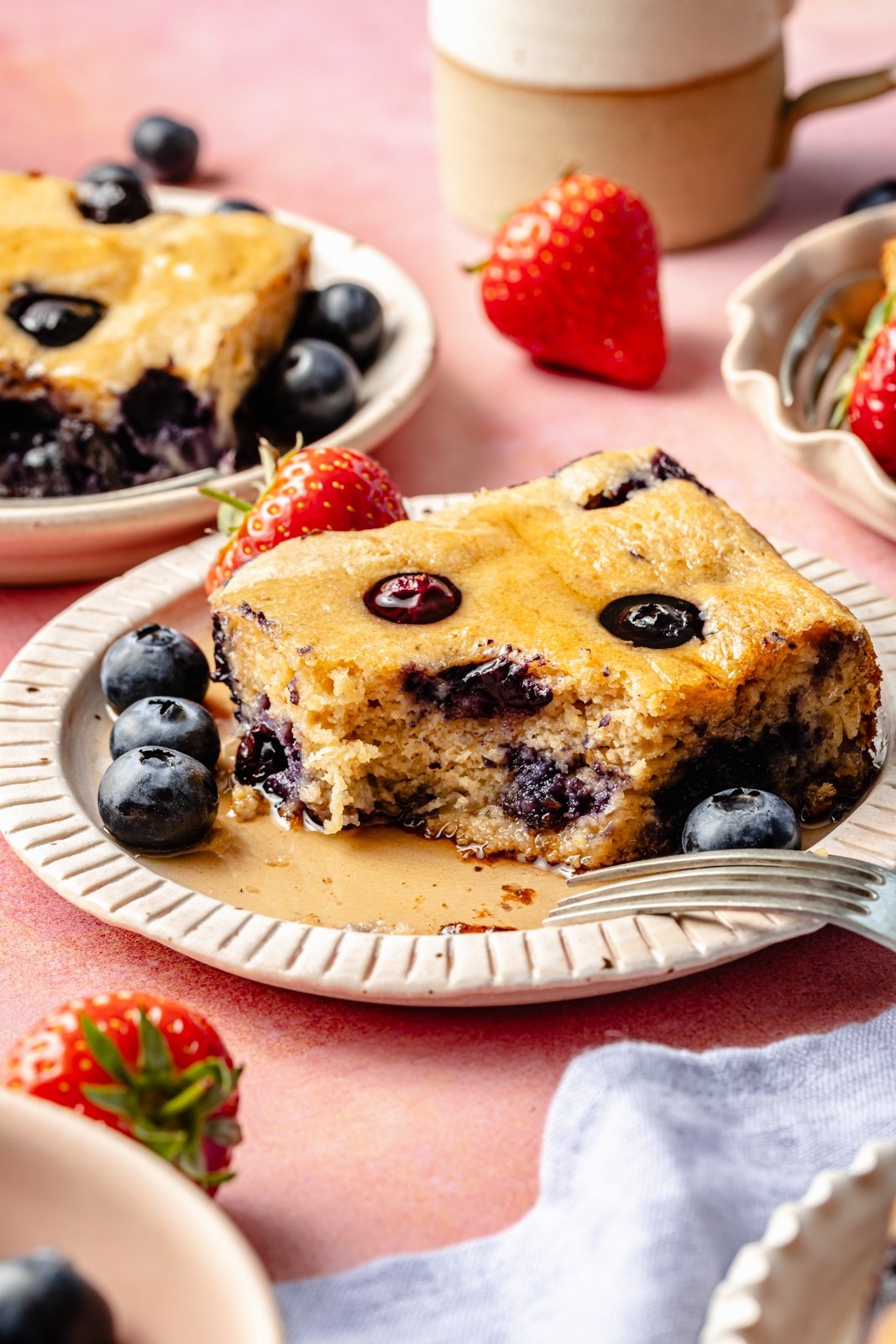 slice of protein breakfast cake on a plate