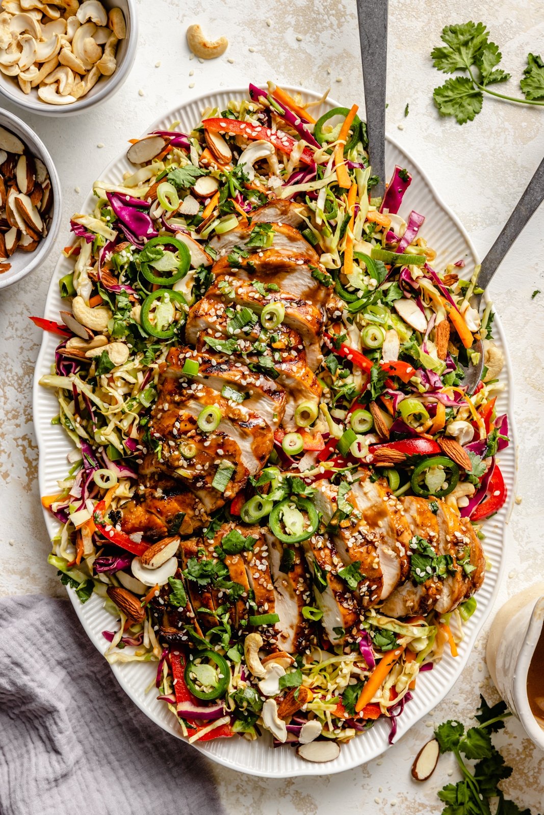 sesame chicken salad on a platter