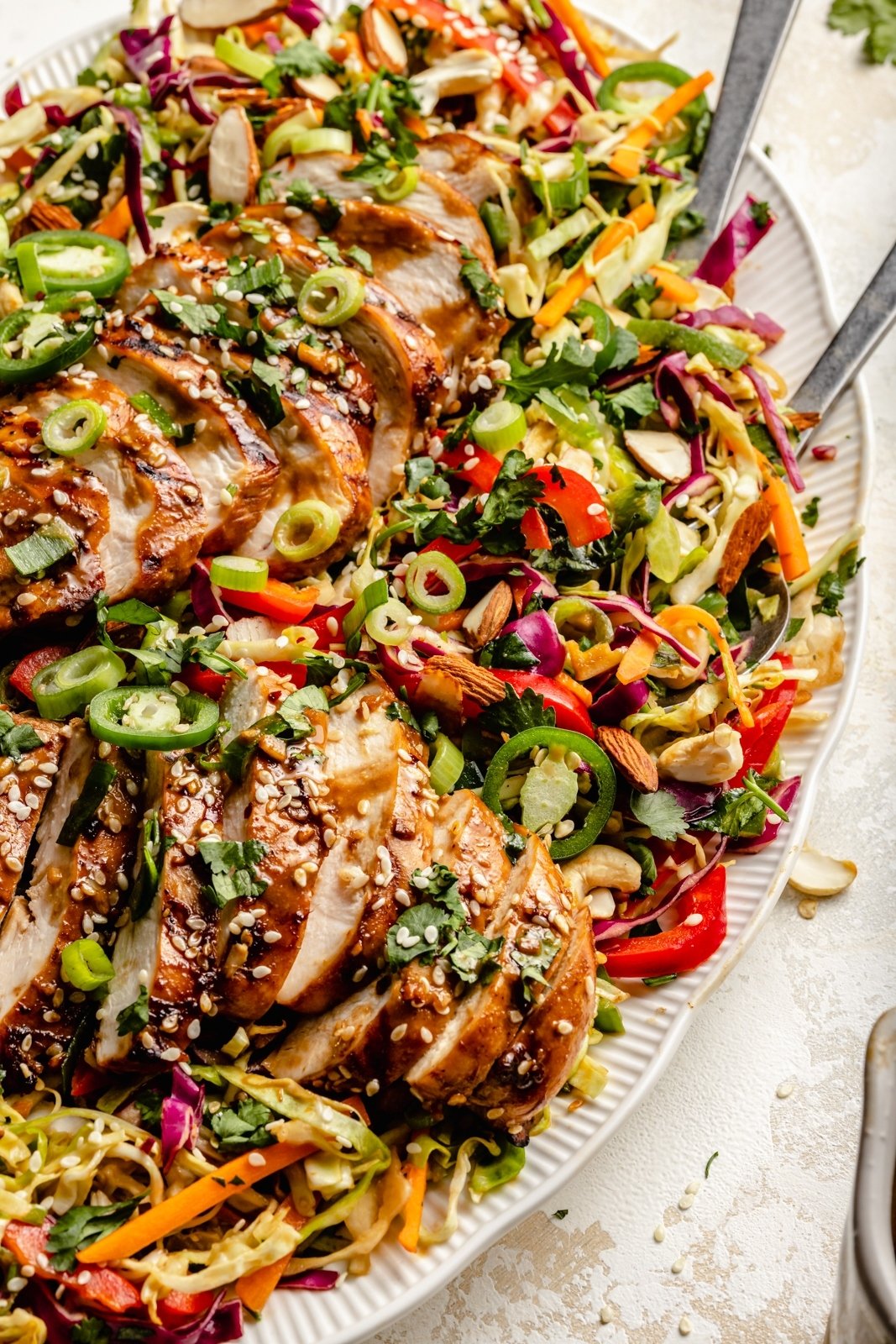 sesame chicken salad on a platter