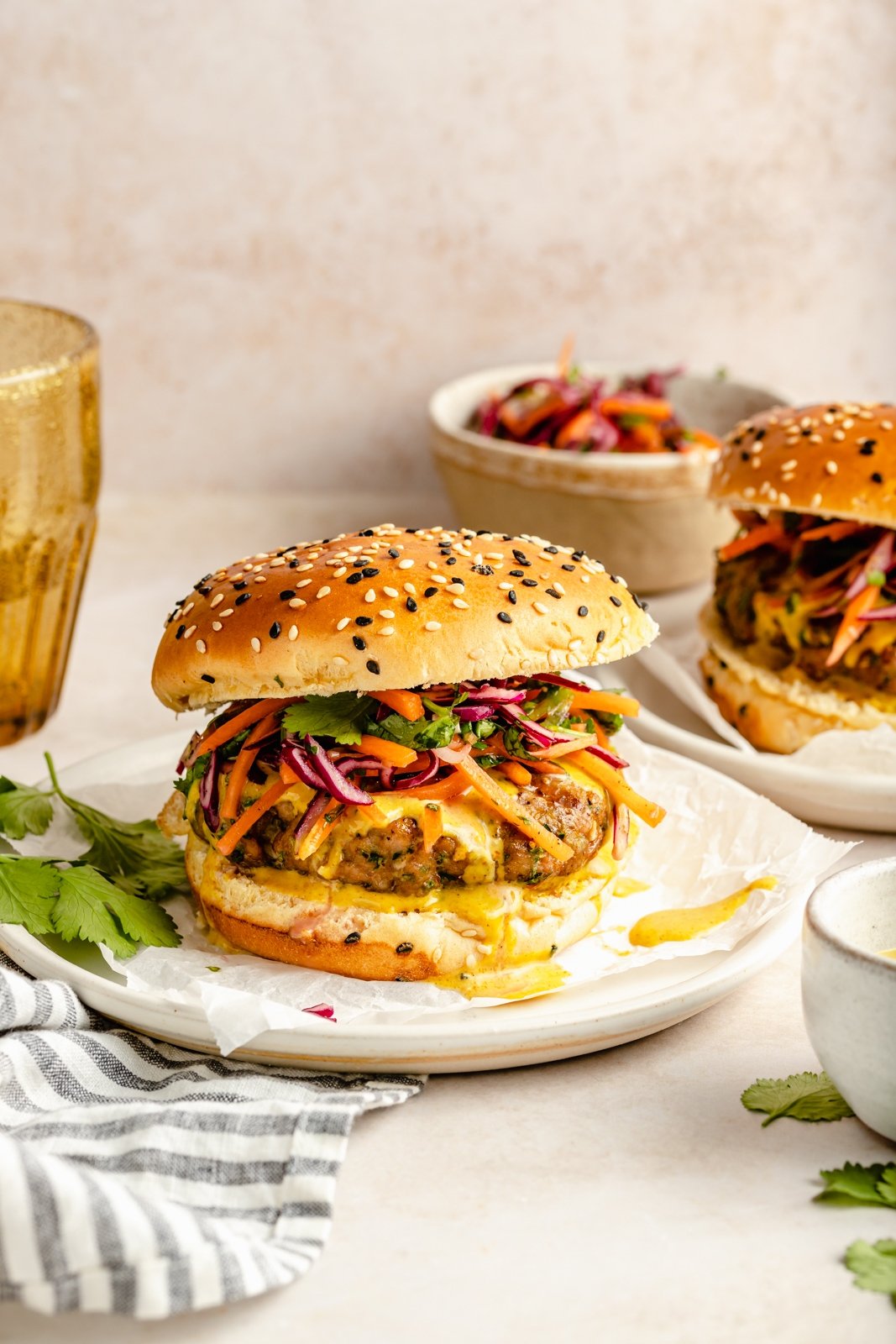 curry turkey burger on a plate